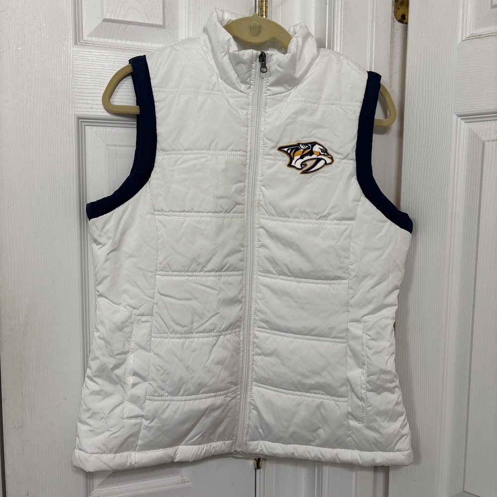 Nashville Predators White Zip-Up Puffy Vest NHL G-III Women's Large NWT